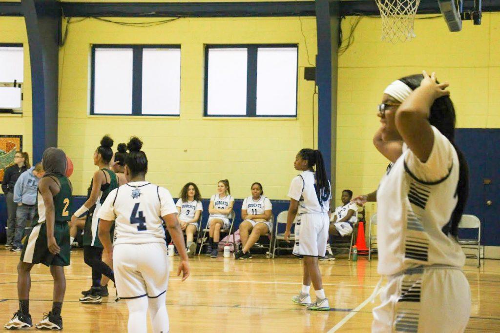 The Bobcats Girls Varsity Basketball Team Captain, FLC junior, Ericka Porterfield, frustrated after one of the girls from Edison High ́s basketball team stole the ball.