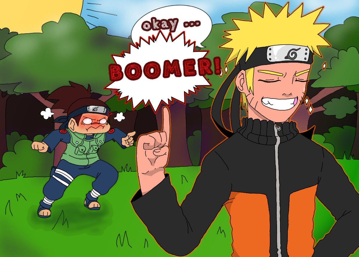 Naruto incorrectly refers to Shikamaru as a boomer to trigger him.