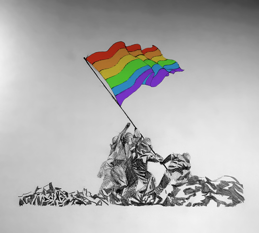 The+original+iconic+photograph+%E2%80%9CRaising+the+Flag+on+Iwo+Jima%E2%80%9D+from+WW2%2C+was+replaced+with+the+LGBTQ%2B+pride+flag%2C+in+recognition+of+the+LGBTQ%2B+students+who+are+struggling+in+Pennsylvania+schools+because+of+the+lack+of+protection+and+safety.